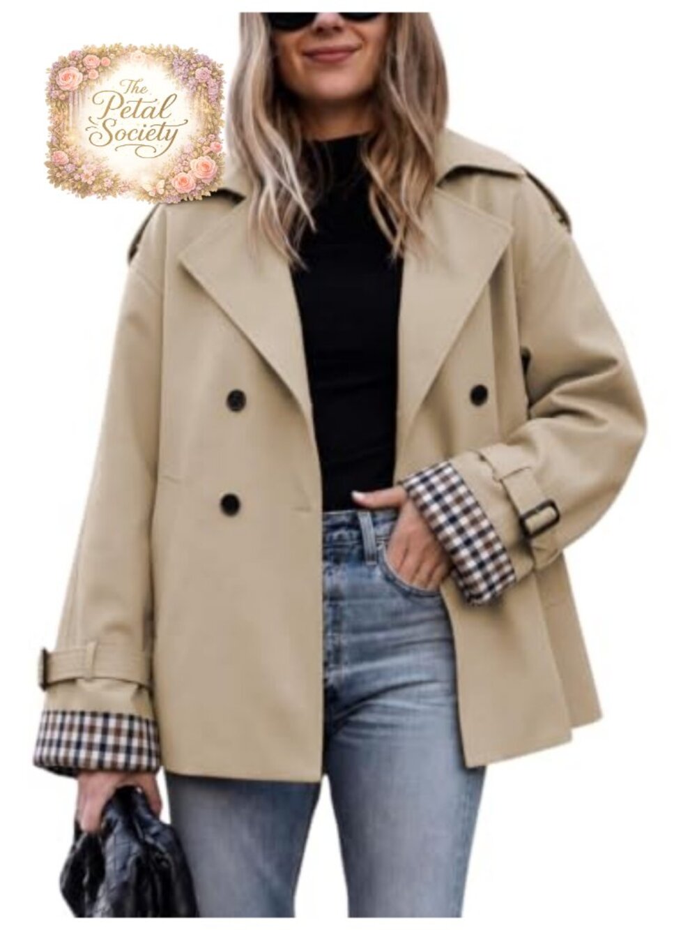 Oversized Cropped Trench Coat 100% Polyester Woven Button Jacket